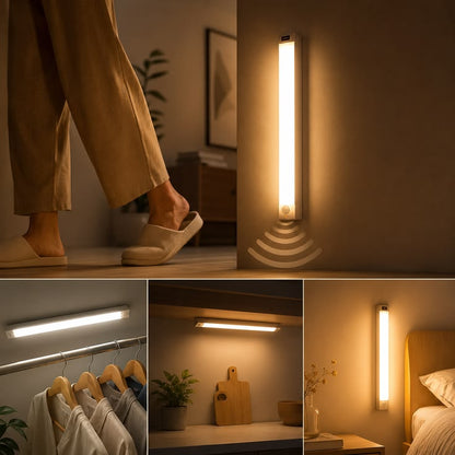 Wireless USB Rechargeable Motion Sensor LED Bar Light Induction Night Light Portable Cordless Magnetic Cabinet Lamp for Kitchen