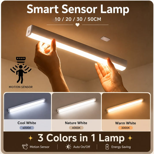 Wireless USB Rechargeable Motion Sensor LED Bar Light Induction Night Light Portable Cordless Magnetic Cabinet Lamp for Kitchen