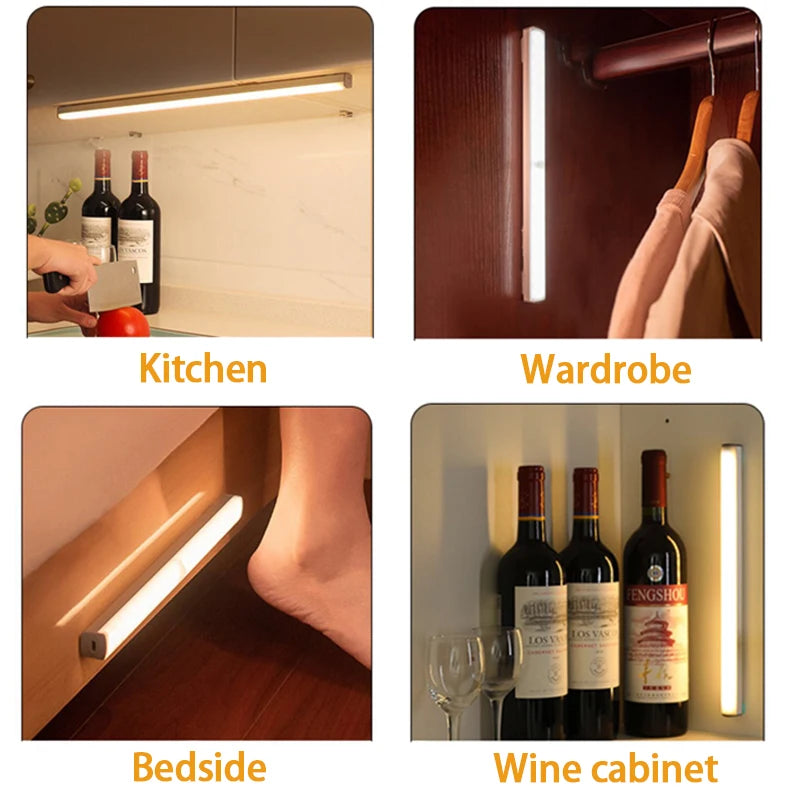 Wireless USB Rechargeable Motion Sensor LED Bar Light Induction Night Light Portable Cordless Magnetic Cabinet Lamp for Kitchen